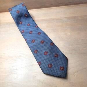 Christian Dior Monsieur Men's Designer Vintage Necktie Blue Red Silk Poly Blend